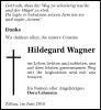 Hildegard Wagner : Danksagung - SZ Trauer - Sächsische Zeitung