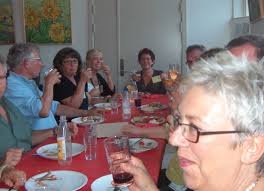 An all-American table: Paul Holland, Kerry and Jen Holloway, and James Dolen. From left: Mogens Geertsen, Grete Larsen, Laura Frandsen, Birgitte Frandsen ... - hg_lejre2758