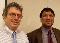 Director of UVA&#39;s new Focused Ultrasound Center, James Larner, M.D. (left), foresees possible research collaborations with guest speaker Chandan Guha, M.D. - Larner_and_Guha