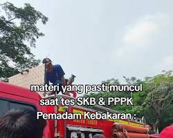 Image of Contoh latihan pembentangan selang pemadam kebakaran oleh tim pemadam