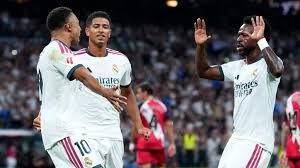 Kylian Mbappé celebrating after scoring for Real Madrid against Rayo Vallecano