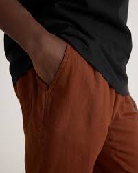 100% European Linen Drawstring Beach Pants in Chocolate