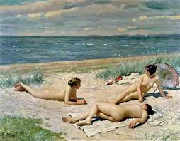Badende am Strand von Paul Gustave Fischer (1860-1934, Denmark) - Paul-Gustave-Fischer-Bathers-on-a-beach