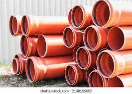 Orange Sewer Pipes Construction Site Preparation Stock Photo ...
