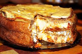 блинный пирог с мясом "радуга"