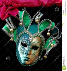 Green Carnival Jester mask with bells and gold braiding. By Andrea Kennard. MR: NO; PR: NO - green-carnival-jester-mask-bells-22568985