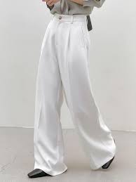 EFJONE Trousers Pants for Women Fall Trendy High Waist Slant Pocket Fold Pleated Pants Fashion Suit Pants White at Amazon Women's Clothing store - Product from Amazon.com