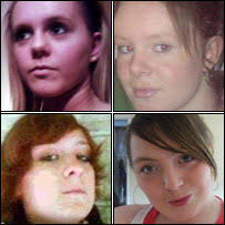 Kira and Anya Evans, Nadine Fardon and Kimberly Patterson (from top left, clockwise. From top left, clockwise: Kira, Anya, Nadine and Kimberly - _44310084_merchedtan203x203