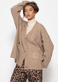 Oversize Cardigan mit Taschen - taupe – SASSYCLASSY