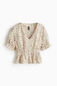 Peplum Blouse - Light beige/floral - Ladies | H&M US