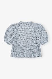 Glacier Lake Floral Printed Cotton Poplin Peplum Blouse | GANNI US