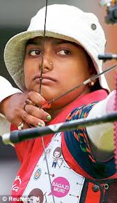 Deepika Kumari, who went down along with her teammates 224-227 to top-seeded Korean trio Chang Hye Jin, Ki Bo Bae and Yun Ok Hee in the quarter-finals - article-2341876-1A5374FF000005DC-964_237x410