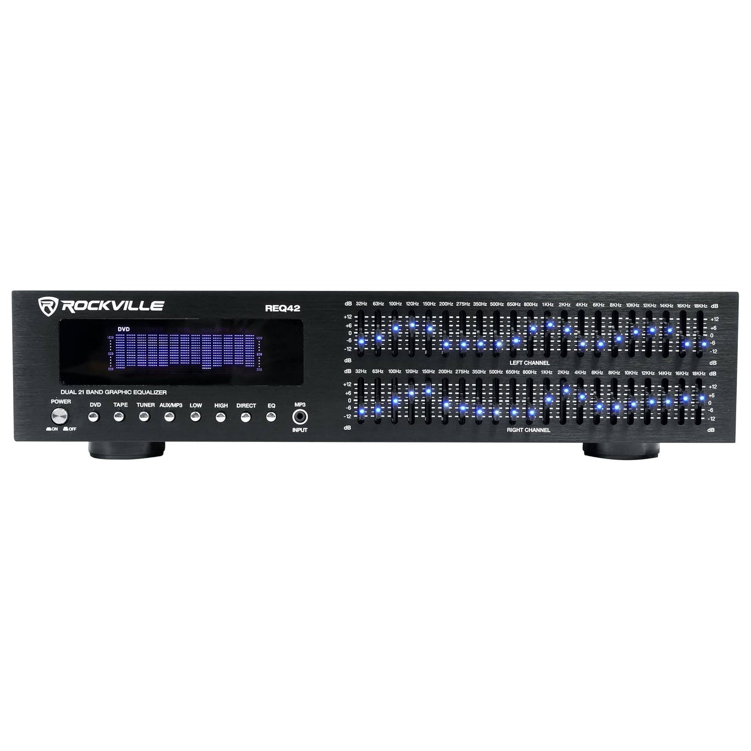 Rockville Req42-b Black 19" Rack Mount 2 x 21 Band Equalizer