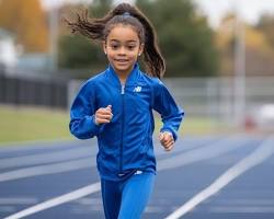 Image of girl in athletic wear track pants and brightly colored sports top on sports field