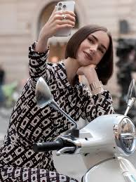 Emily In Paris S5 Lily Collins Chain Print Jumpsuit | Arsenal Jackets