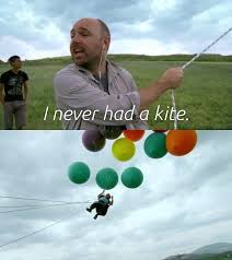 Karl Pilkington and Warwick Davis Flying with Ballons | Karl ... via Relatably.com