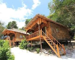 Simple beachfront bungalows on a Cambodian island