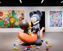 Image of luxury brand event with art installations