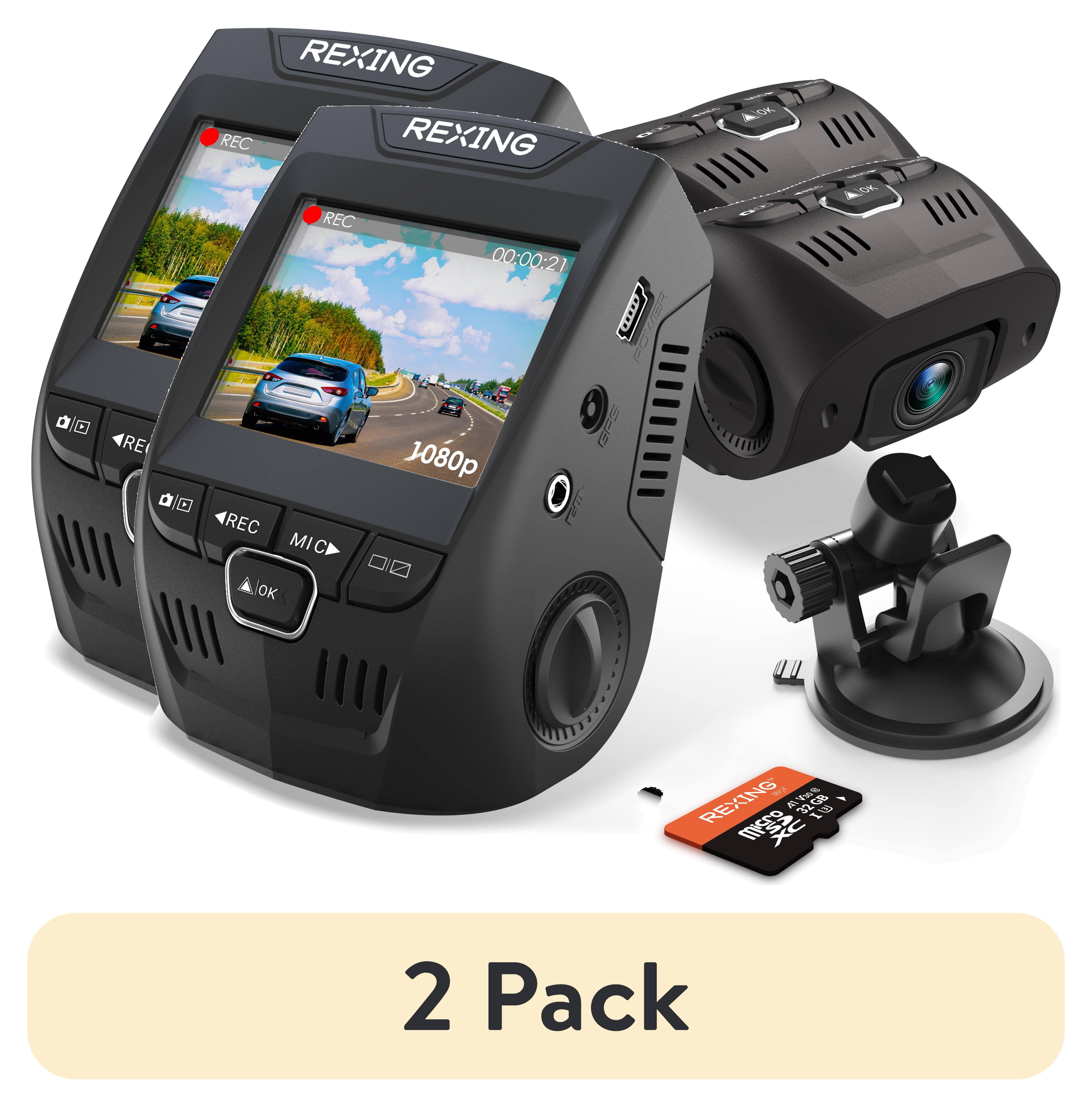 (2 pack) Rexing 1080p Dash Cam with 170 Wide Angle, 24/7 Parking Monitor, Loop Recording, G-Sensor, Dual Mount Options & 32gb Card Included, Size: 1