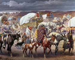 Image of Cherokee families walking the Trail of Tears