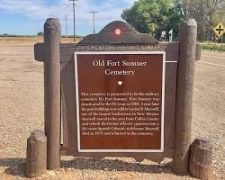 Image of historical marker commemorating the site of the gunfight between Billy the Kid and Joe Grant in Fort Sumner, New Mexico