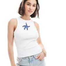 ASOS DESIGN beaded starfish vest in white | ASOS