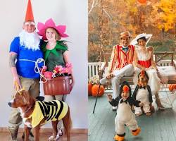 family and their dog in Halloween costumesの画像