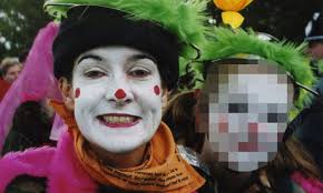 Lynn Watson in clown costume. Lynn Watson was a member of the Clandestine Insurgent Rebel Clown Army. Photograph: Guardian - Lynn-Watson-in-clown-cost-007