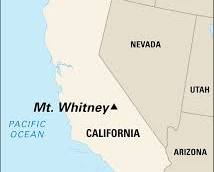 Image of map of California with Mount Whitney highlighted