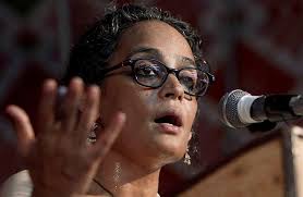 In the New Republic, Isaac Chotiner reviews her Field Notes on Democracy: Listening to Grasshoppers to argue that &quot;Roy&#39;s status as a famous woman of the far ... - Arundhati_Roy_20100602