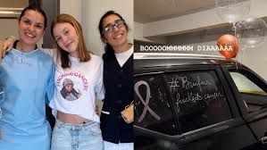 Neta de Carlos Alberto de Nóbrega, Bruna Furlan comemora última quimioterapia e ganha 'buzinaço'