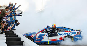 Kyle Larson celebrates a NASCAR Cup Series victory for Hendrick Motorsports
