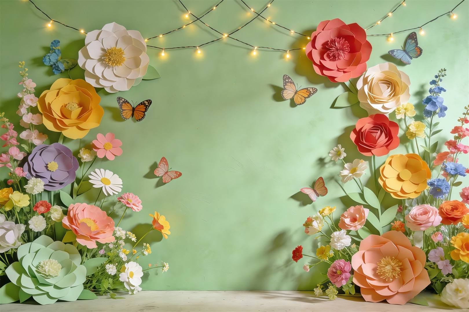 Spring Paper Flower Backdrop Pastel Flower Frame Butterfly Photography Backdrop Floral CSH61-161