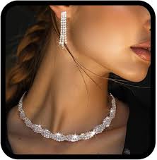 Amazon.com: TWINKLEDE Rhinestone Jewelry Set Crystal Choker Necklace and Tassel Earrings for Prom Bridal Wedding Necklaces Sets (Silver 2): Clothing, Shoes & Jewelry - Product from Amazon.com
