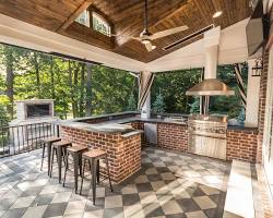 Image of outdoor kitchen with seating