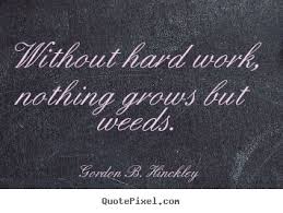 Without hard work, nothing grows but weeds. Gordon B. Hinckley ... via Relatably.com