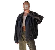 Women's Fashion 90s Leather Jacket Oversized Leather Bomber Jacket | 90's Retro Vintage Leather Jacket - Product from Amazon.com