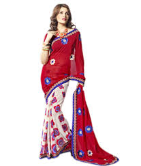 Most beautiful Red &Blue colour Indian Sari design 2015