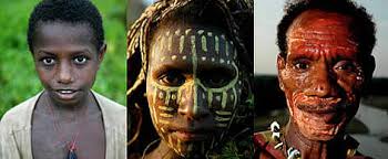 from left to right: Child from Pukapuki village, Sepik , Papua New Guinea / Local woman in traditional dress, Rhoku village, Western Province, ... - people_composite_new_guinea_350233