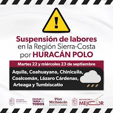 Se suspenden clases en 7 municipios de la Región Sierra Costa por huracán “Polo”