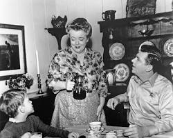 Andy Griffith Show 1960 TV series Andy Griffith as Andy Taylor Don Knotts as Barney Fife Ron Howard as Opie Frances Bavier as Aunt Bee Mayberry black and white television stills CBS show, AI generated