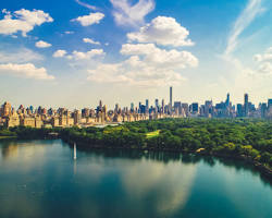 Image of New York City skyline and a reservoir