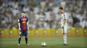 Hasil gambar untuk Gambar desktop ronaldo vs messi pes 2013