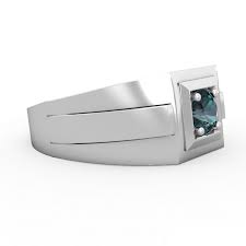 Alexandrite Men's Squared Circle ring - 14K White Gold ...