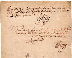 Image of bill of exchange or a stock certificate from the Elizabethan era