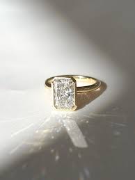 Bezel Set Radiant Lab Grown Diamond Engagement Ring – 14K Solid Gold or Sterling Silver Ri