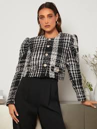 Amazon.com: VUBLY Women's Coats Women's Winter Coats Plaid Gigot Sleeve Tweed Overcoat Warmth Special Autumn and Winter Fashion Novel (Color : Black and White, Size : Medium) : Clothing, Shoes & Jewelry