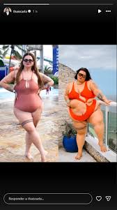 De maiô, Thais Carla impressiona com antes e depois após perder 101 kg: 'Diferença absurda'
