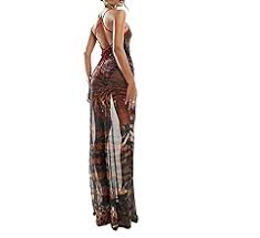 NUFIWI Women's Leopard Printed Maxi Dress V Neck Sleeveless Cut Out Long Dress Slim Fit Backless Sexy Beach Vocation Dresses at Amazon Women's Clothing store