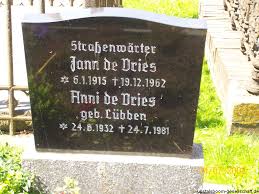 Grab von Jann Vries, de (06.01.1915-19.12.1962), Friedhof Grimersum